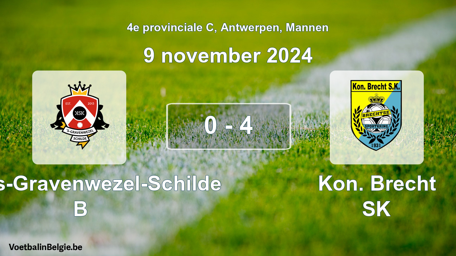 Gespeelde wedstrijd mannenvoetbal: KSK 's-Gravenwezel-Schilde B - Kon. Brecht SK 0 - 4 (9 november 2024)