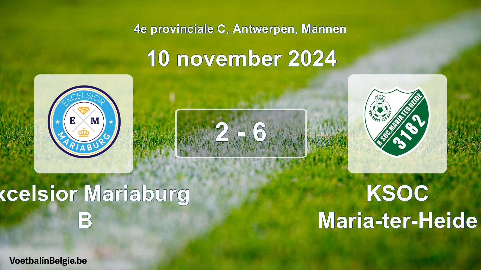 Gespeelde wedstrijd mannenvoetbal: Excelsior Mariaburg B - KSOC Maria-ter-Heide 2 - 6 (10 november 2024)
