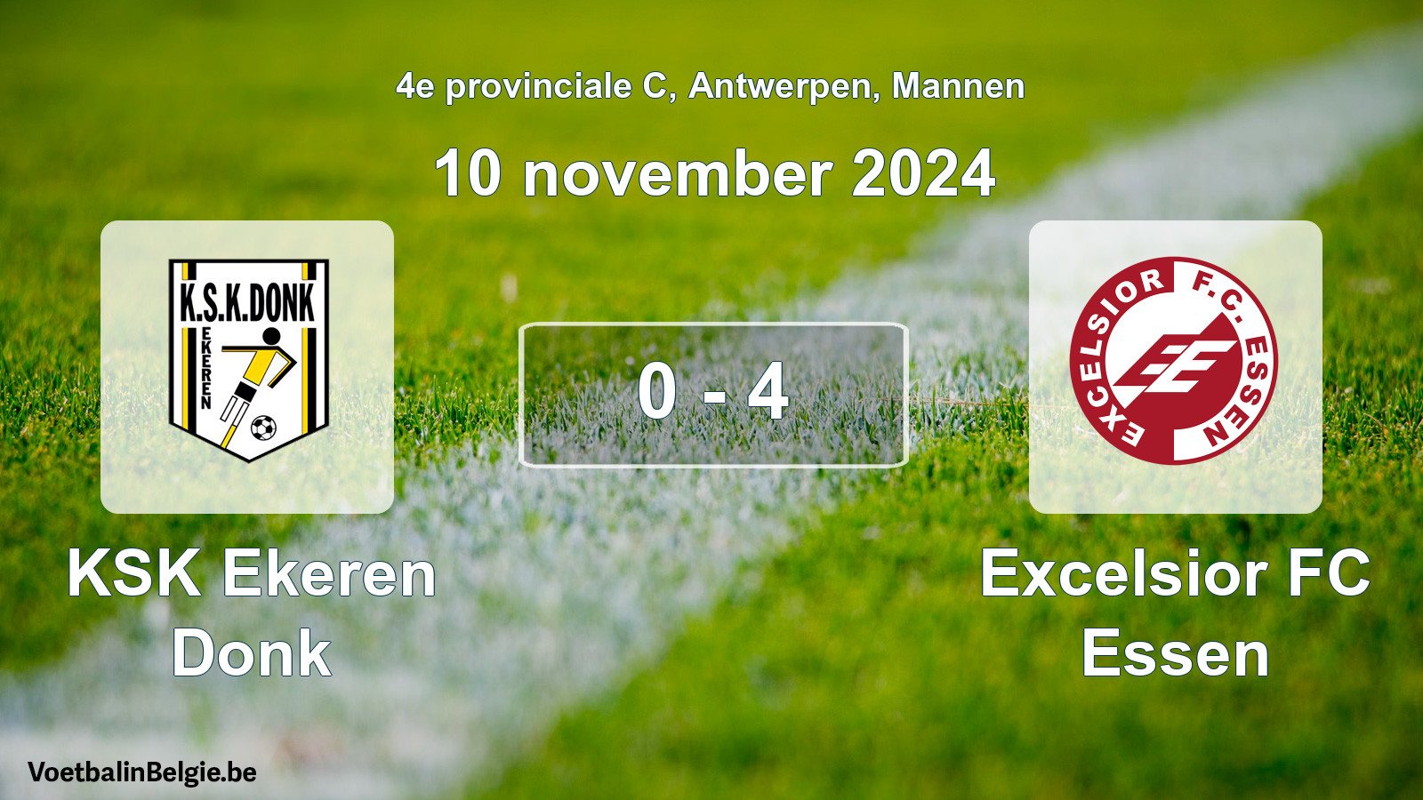 Gespeelde wedstrijd mannenvoetbal: KSK Ekeren Donk - Excelsior FC Essen 0 - 4 (10 november 2024)