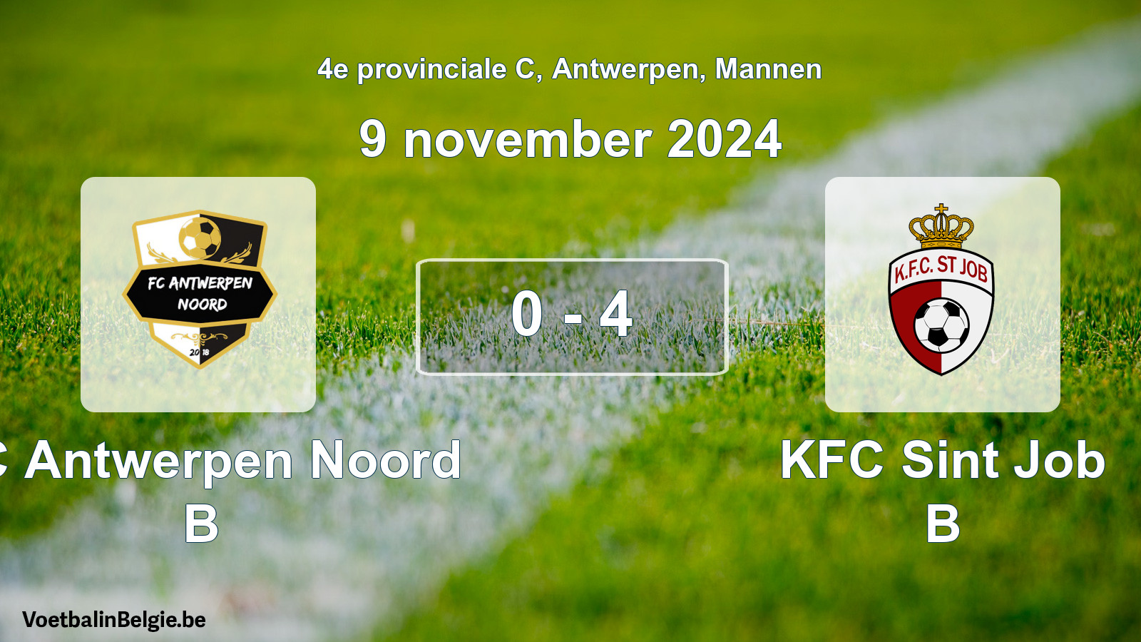 Gespeelde wedstrijd mannenvoetbal: FC Antwerpen Noord B - KFC Sint Job B 0 - 4 (9 november 2024)