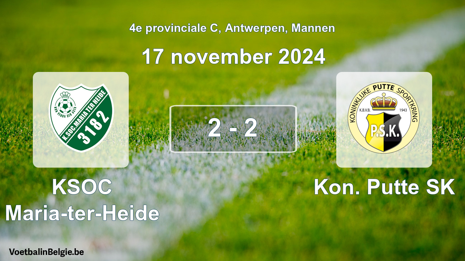 Gespeelde wedstrijd mannenvoetbal: KSOC Maria-ter-Heide - Kon. Putte SK 2 - 2 (17 november 2024)