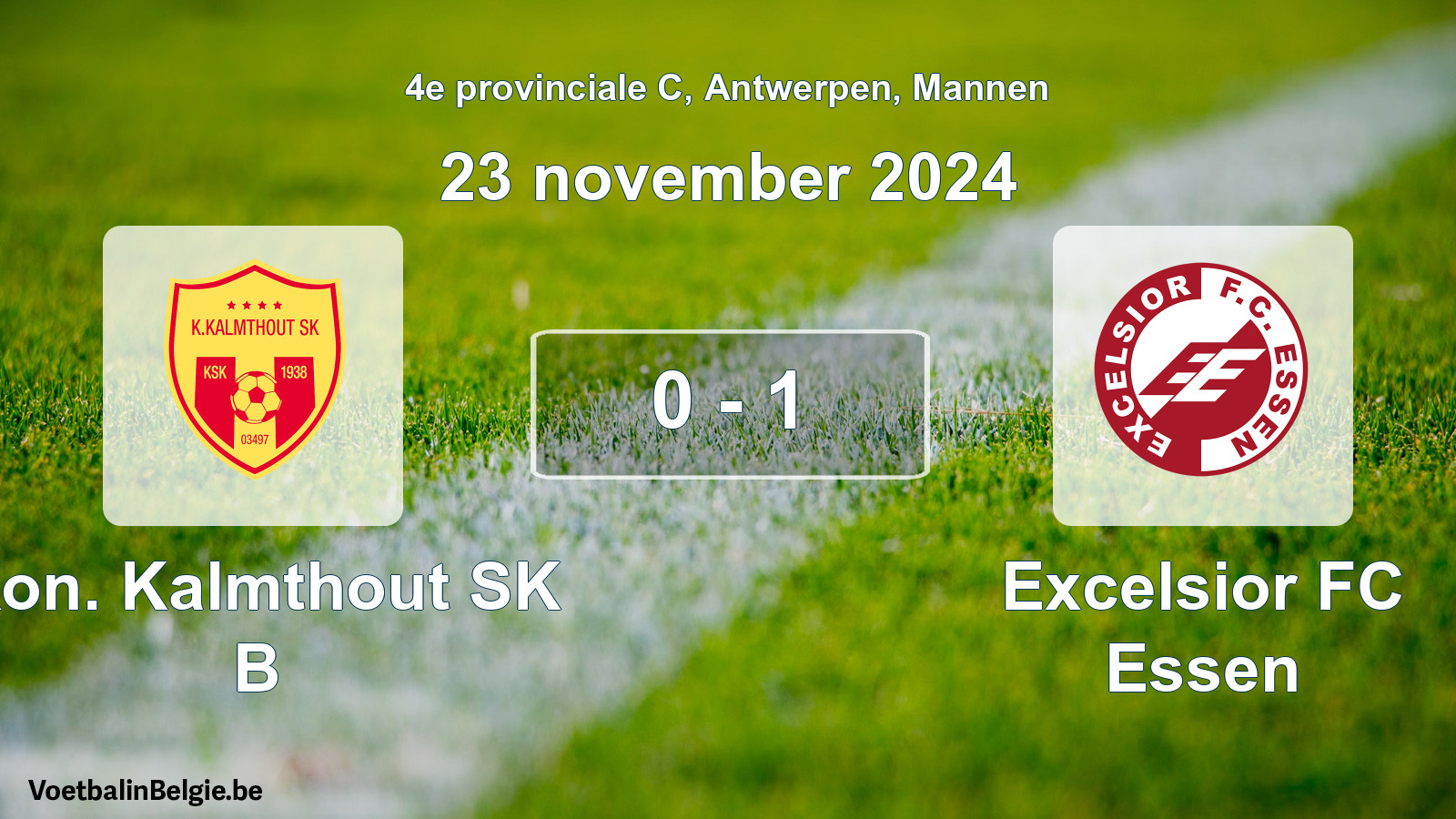 Gespeelde wedstrijd mannenvoetbal: Kon. Kalmthout SK B - Excelsior FC Essen 0 - 1 (23 november 2024)