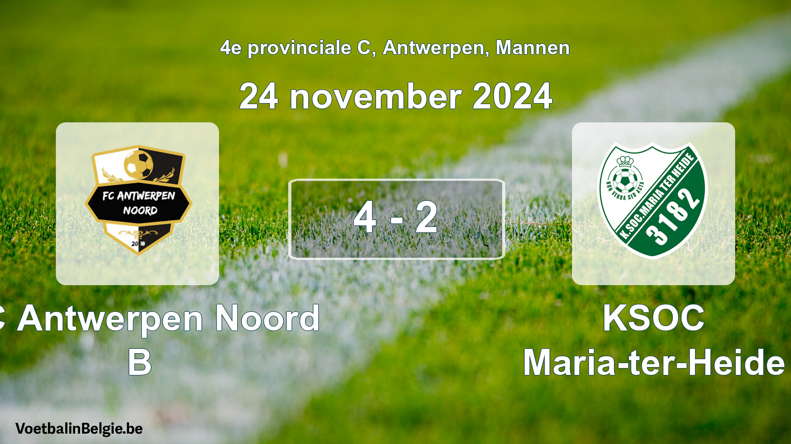 Gespeelde wedstrijd mannenvoetbal: FC Antwerpen Noord B - KSOC Maria-ter-Heide 4 - 2 (24 november 2024)