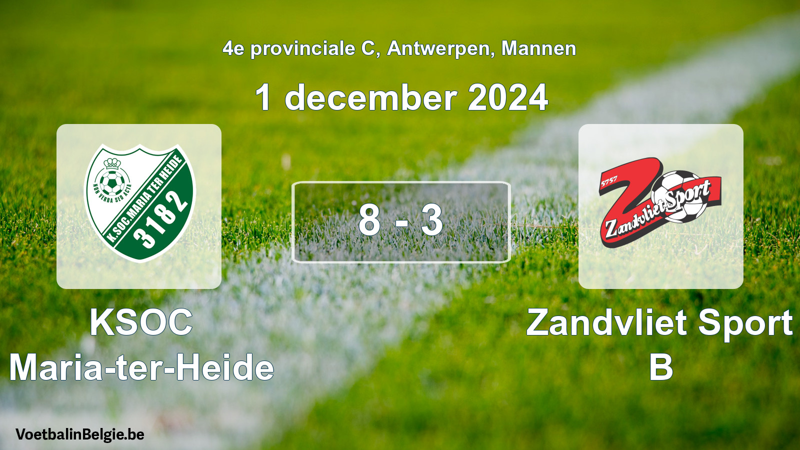Gespeelde wedstrijd mannenvoetbal: KSOC Maria-ter-Heide - Zandvliet Sport B 8 - 3 (1 december 2024)
