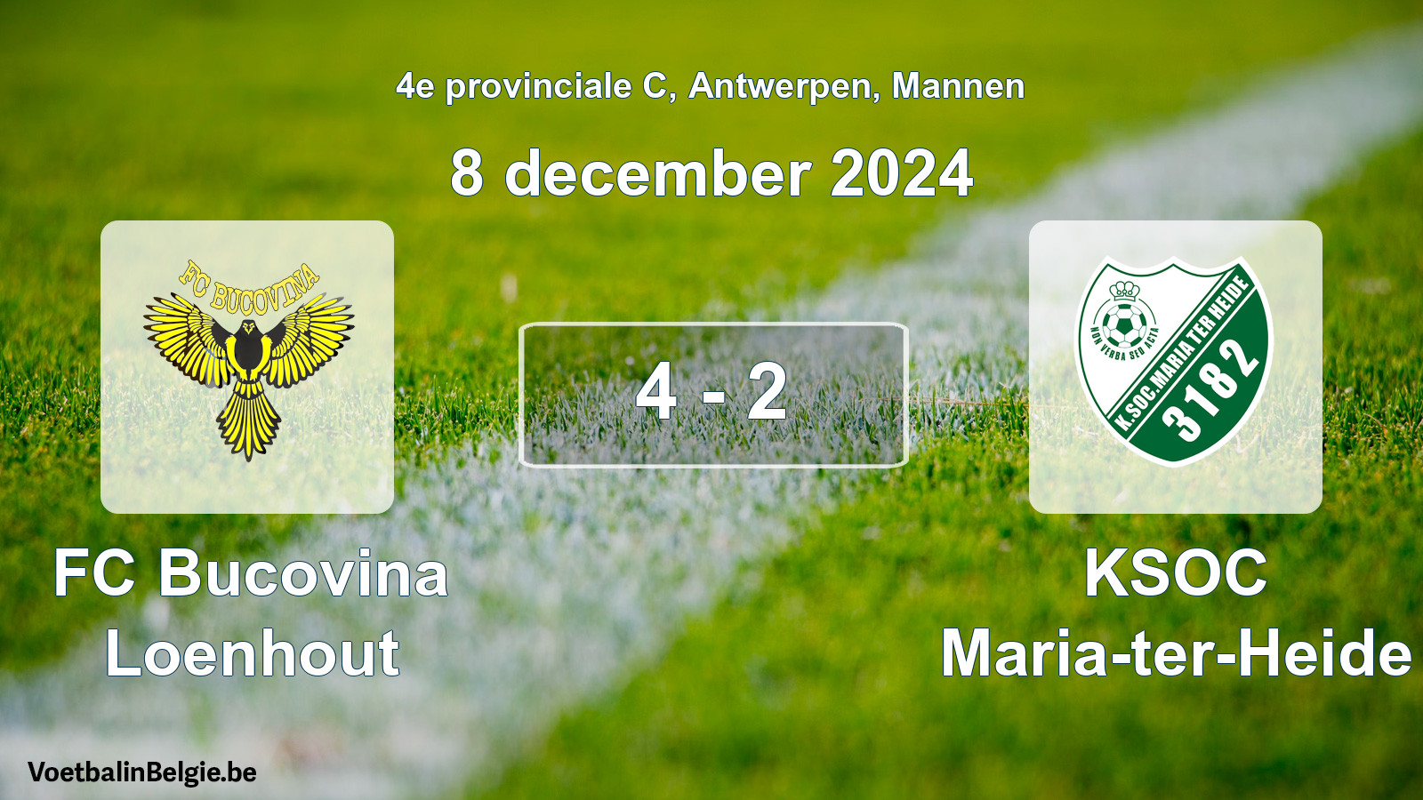Gespeelde wedstrijd mannenvoetbal: FC Bucovina Loenhout - KSOC Maria-ter-Heide 4 - 2 (8 december 2024)