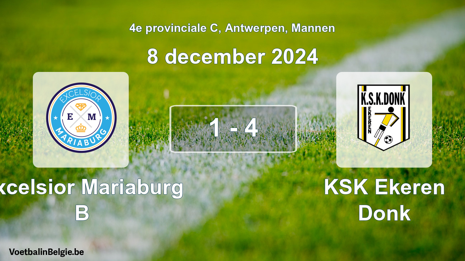 Gespeelde wedstrijd mannenvoetbal: Excelsior Mariaburg B - KSK Ekeren Donk 1 - 4 (8 december 2024)