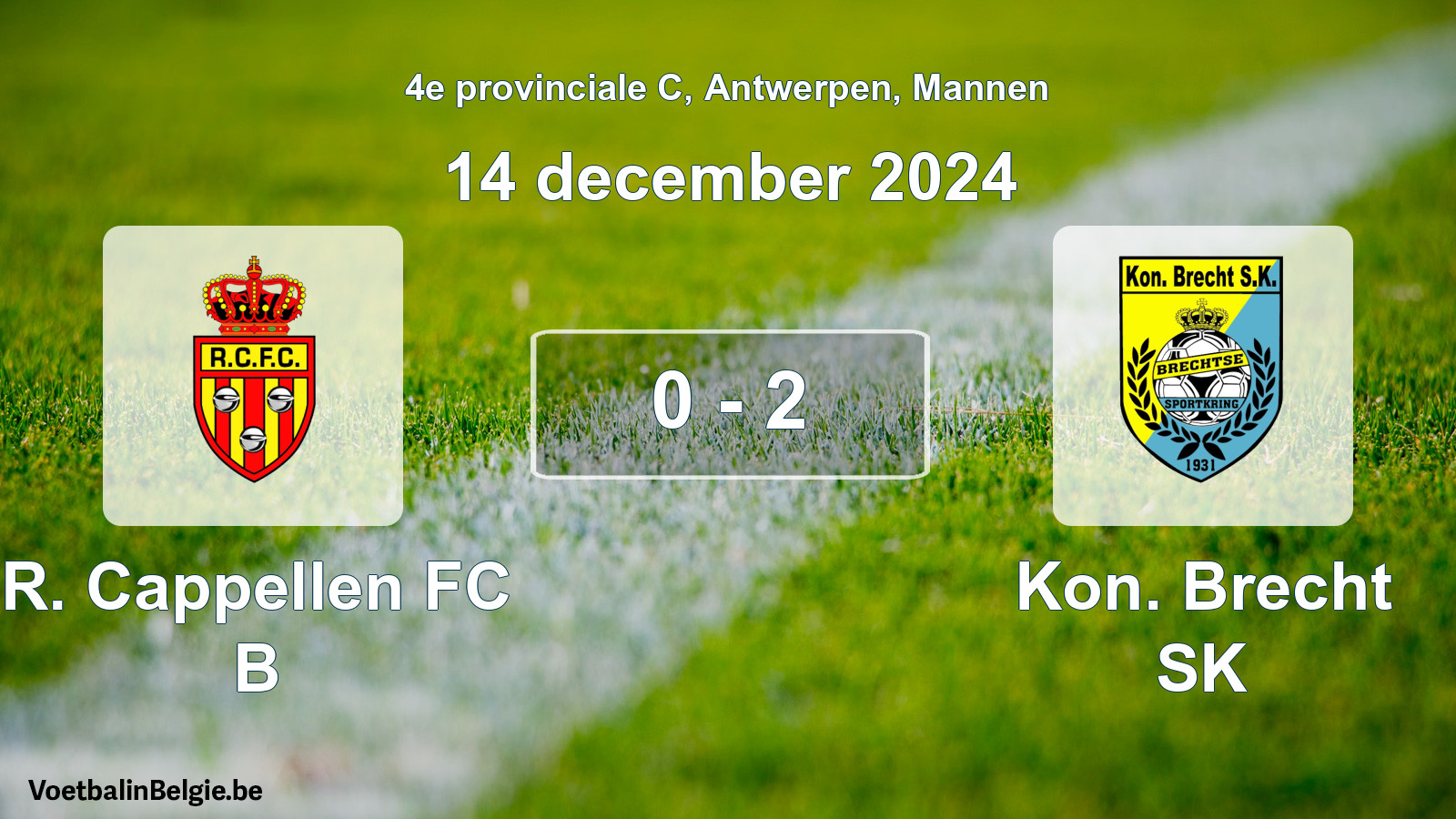 Gespeelde wedstrijd mannenvoetbal: R. Cappellen FC B - Kon. Brecht SK 0 - 2 (14 december 2024)