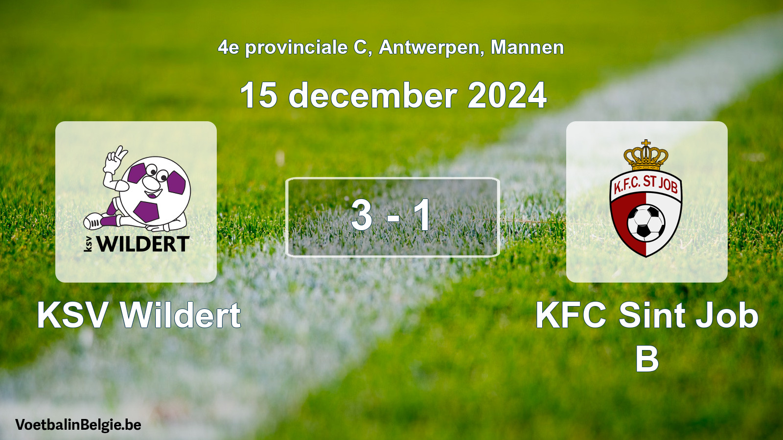 Gespeelde wedstrijd mannenvoetbal: KSV Wildert - KFC Sint Job B 3 - 1 (15 december 2024)