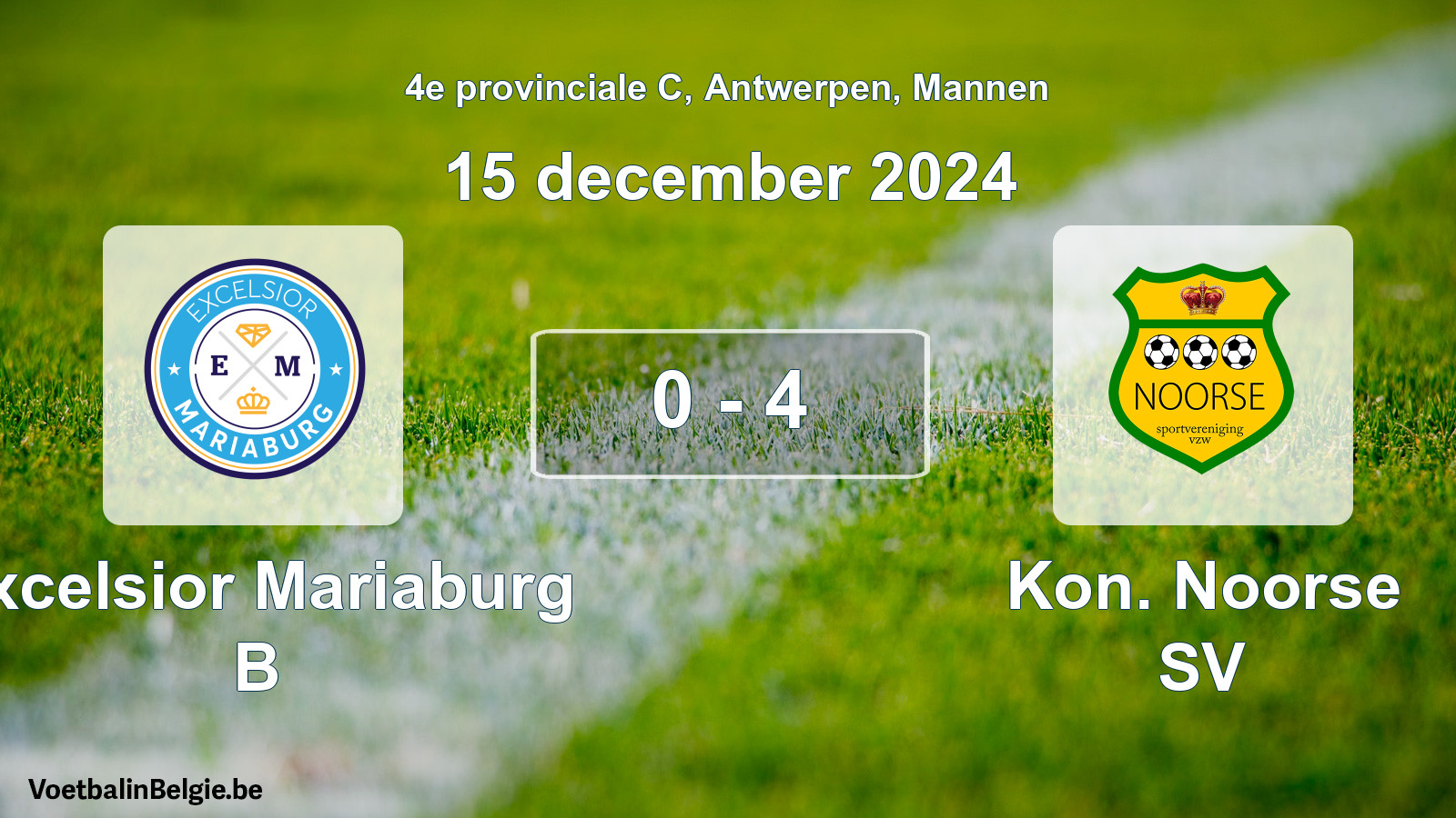 Gespeelde wedstrijd mannenvoetbal: Excelsior Mariaburg B - Kon. Noorse SV 0 - 4 (15 december 2024)
