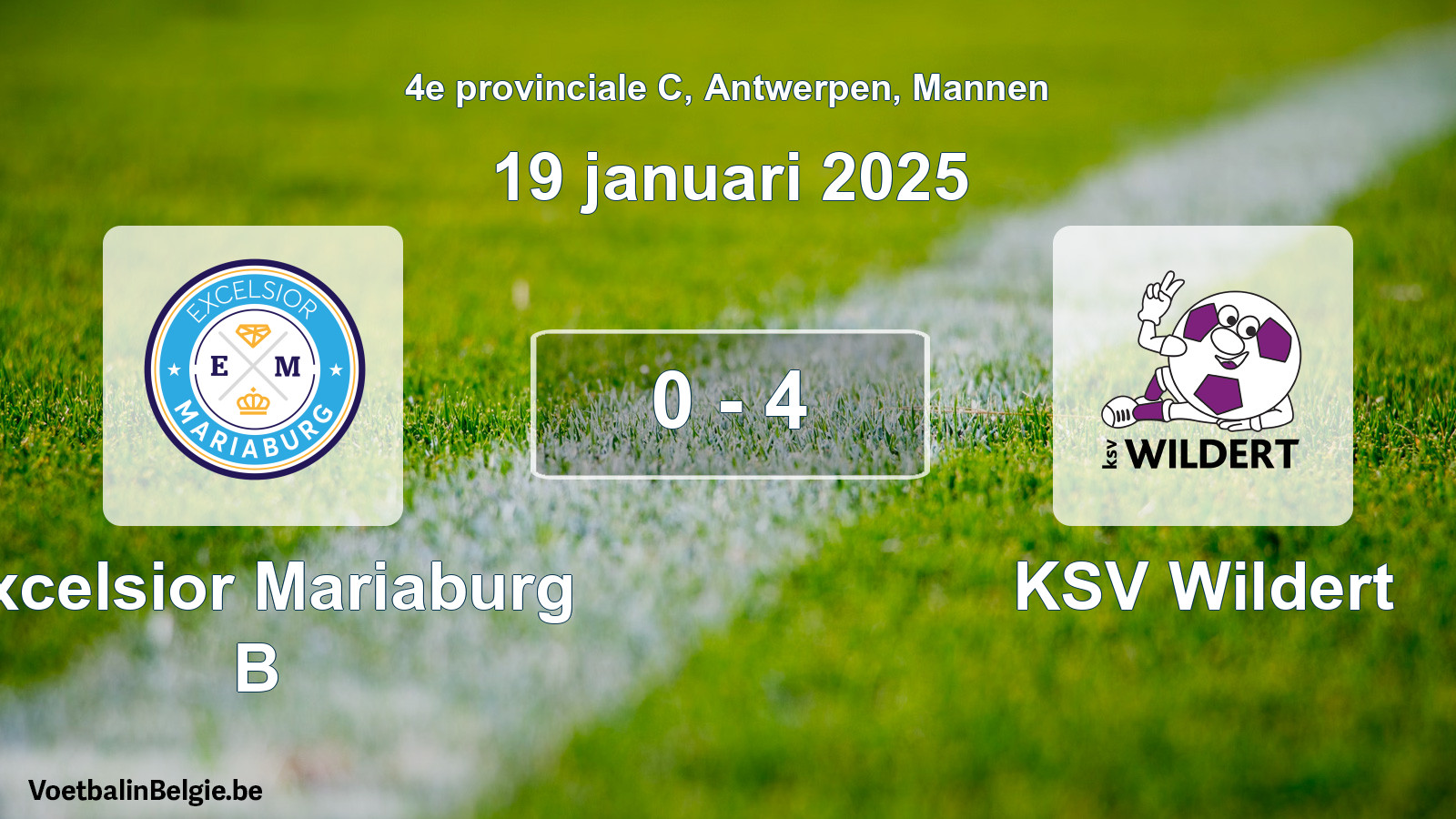 Gespeelde wedstrijd mannenvoetbal: Excelsior Mariaburg B - KSV Wildert 0 - 4 (19 januari 2025)
