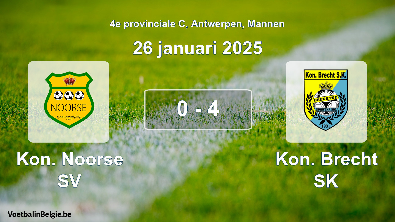 Gespeelde wedstrijd mannenvoetbal: Kon. Noorse SV - Kon. Brecht SK 0 - 4 (26 januari 2025)