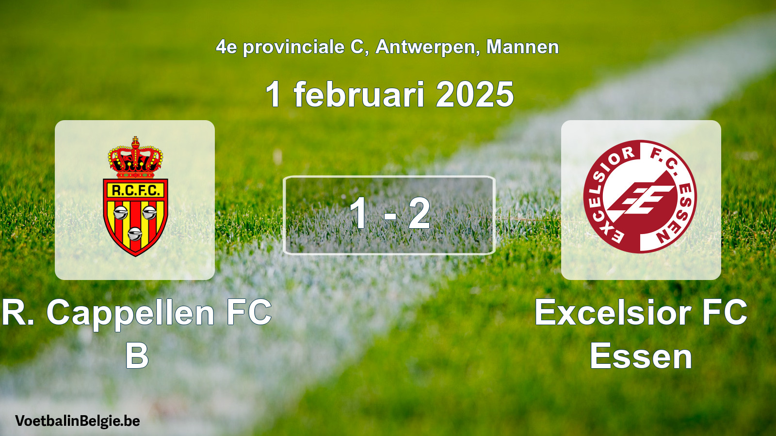 Gespeelde wedstrijd mannenvoetbal: R. Cappellen FC B - Excelsior FC Essen 1 - 2 (1 februari 2025)