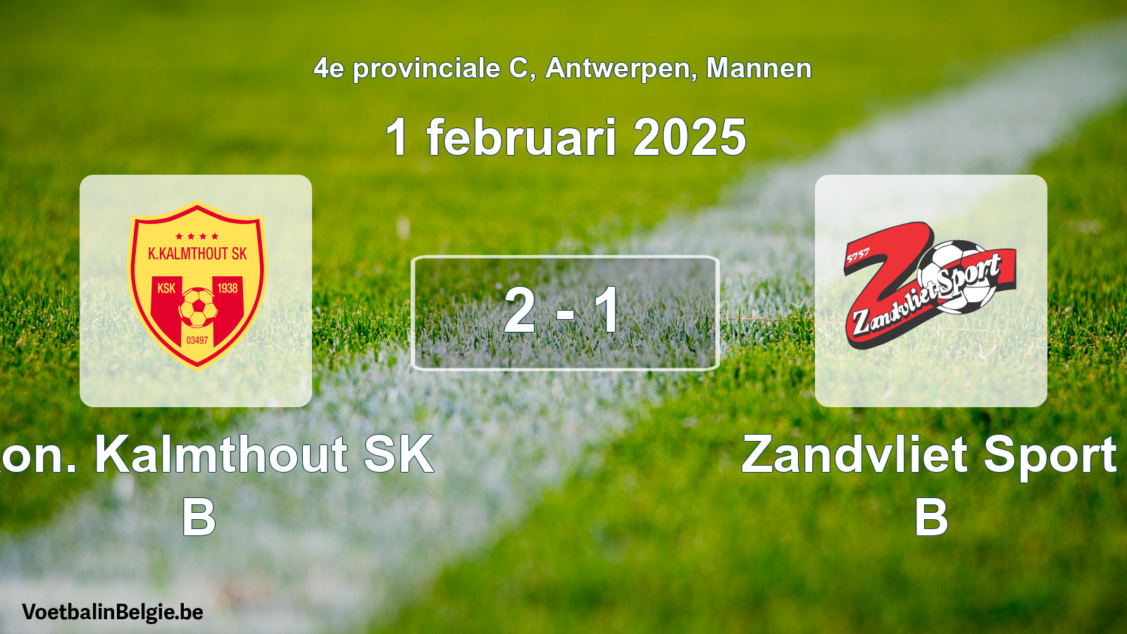 Gespeelde wedstrijd mannenvoetbal: Kon. Kalmthout SK B - Zandvliet Sport B 2 - 1 (1 februari 2025)