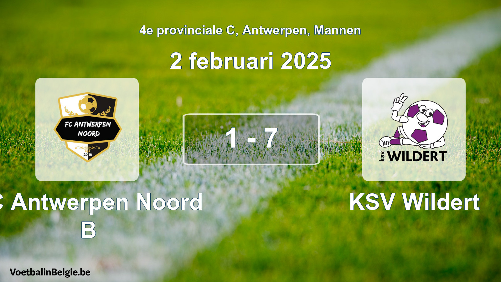 Gespeelde wedstrijd mannenvoetbal: FC Antwerpen Noord B - KSV Wildert 1 - 7 (2 februari 2025)