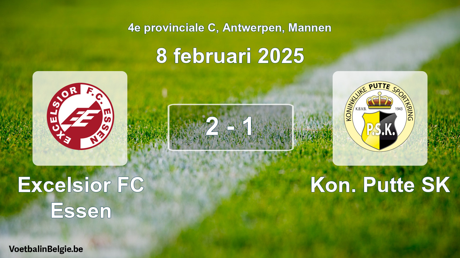 Gespeelde wedstrijd mannenvoetbal: Excelsior FC Essen - Kon. Putte SK 2 - 1 (8 februari 2025)