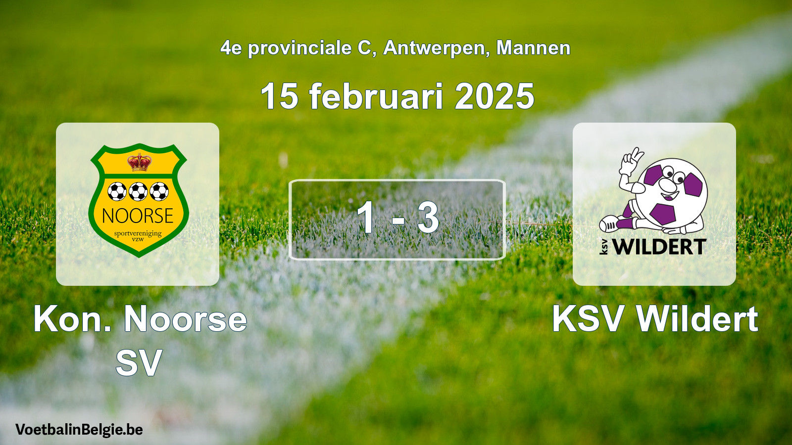 Gespeelde wedstrijd mannenvoetbal: Kon. Noorse SV - KSV Wildert 1 - 3 (15 februari 2025)