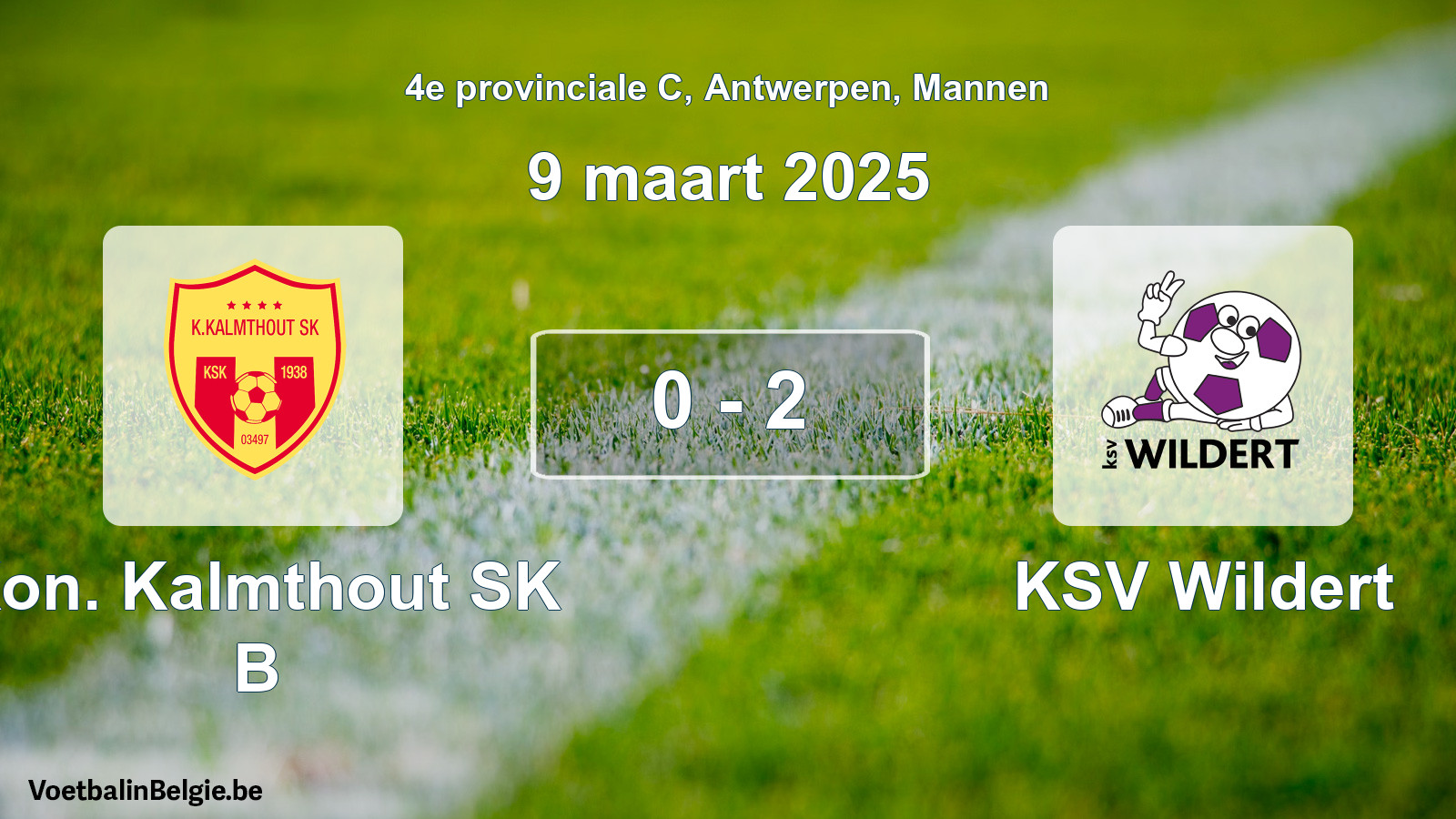 Gespeelde wedstrijd mannenvoetbal: Kon. Kalmthout SK B - KSV Wildert 0 - 2 (9 maart 2025)