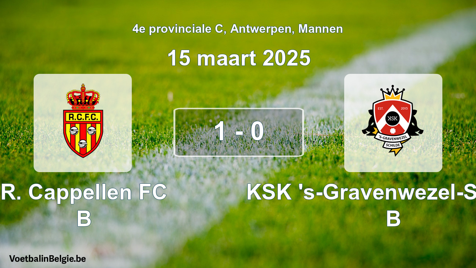 Match joué football hommes: R. Cappellen FC B - KSK 's-Gravenwezel-Schilde B 1 - 0 (15 mars 2025)