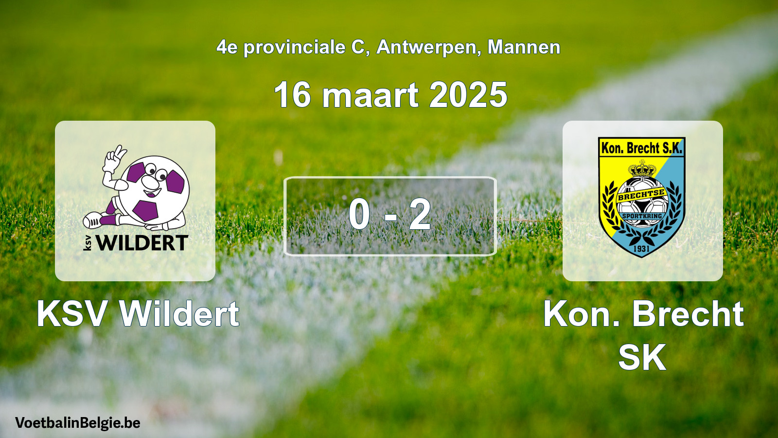 Gespeelde wedstrijd mannenvoetbal: KSV Wildert - Kon. Brecht SK 0 - 2 (16 maart 2025)