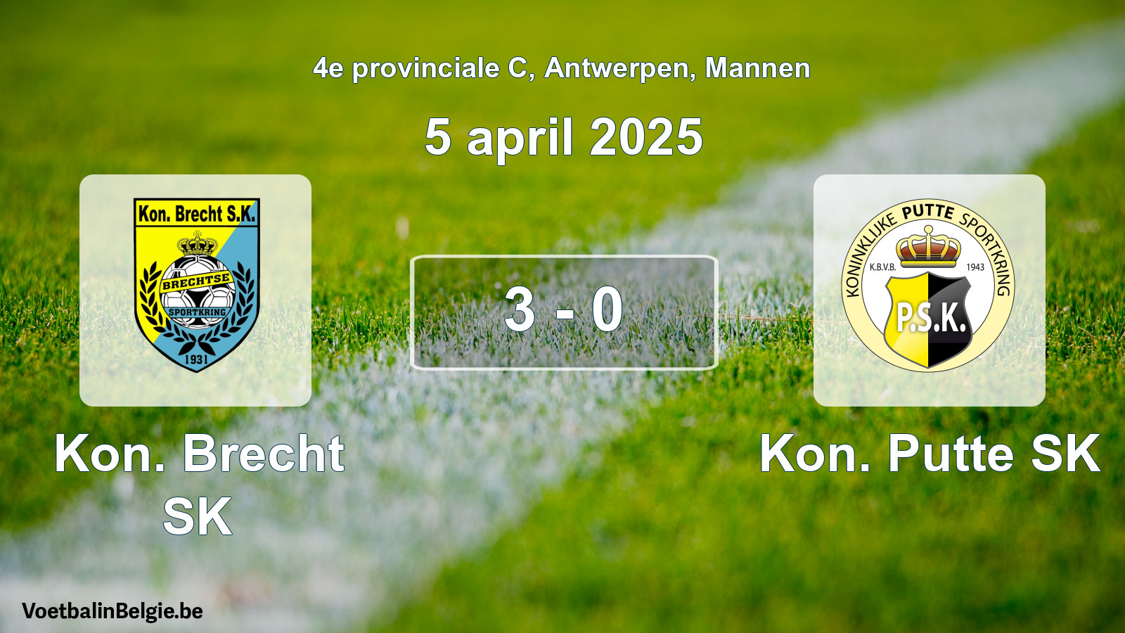 Gespeelde wedstrijd mannenvoetbal: Kon. Brecht SK - Kon. Putte SK 3 - 0 (5 april 2025)