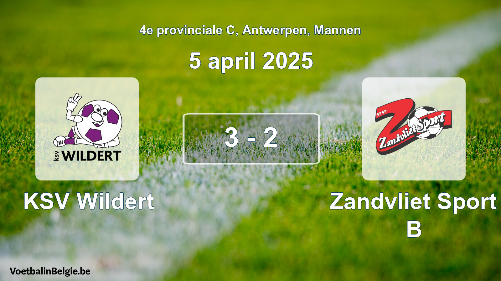 Gespeelde wedstrijd mannenvoetbal: KSV Wildert - Zandvliet Sport B 3 - 2 (5 april 2025)