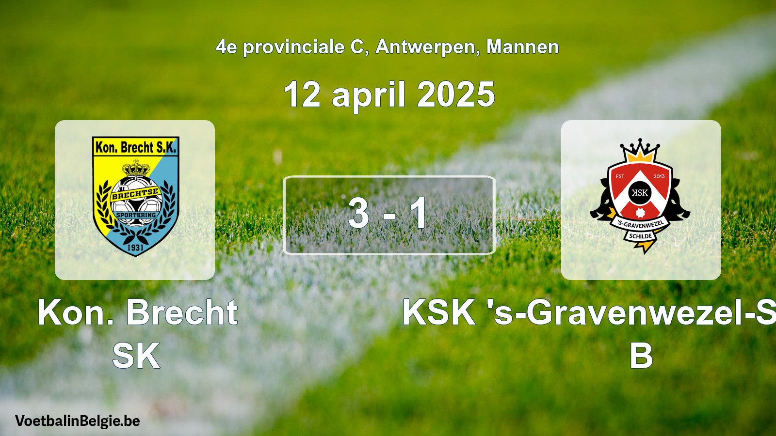 Gespeelde wedstrijd mannenvoetbal: Kon. Brecht SK - KSK 's-Gravenwezel-Schilde B 3 - 1 (12 april 2025)
