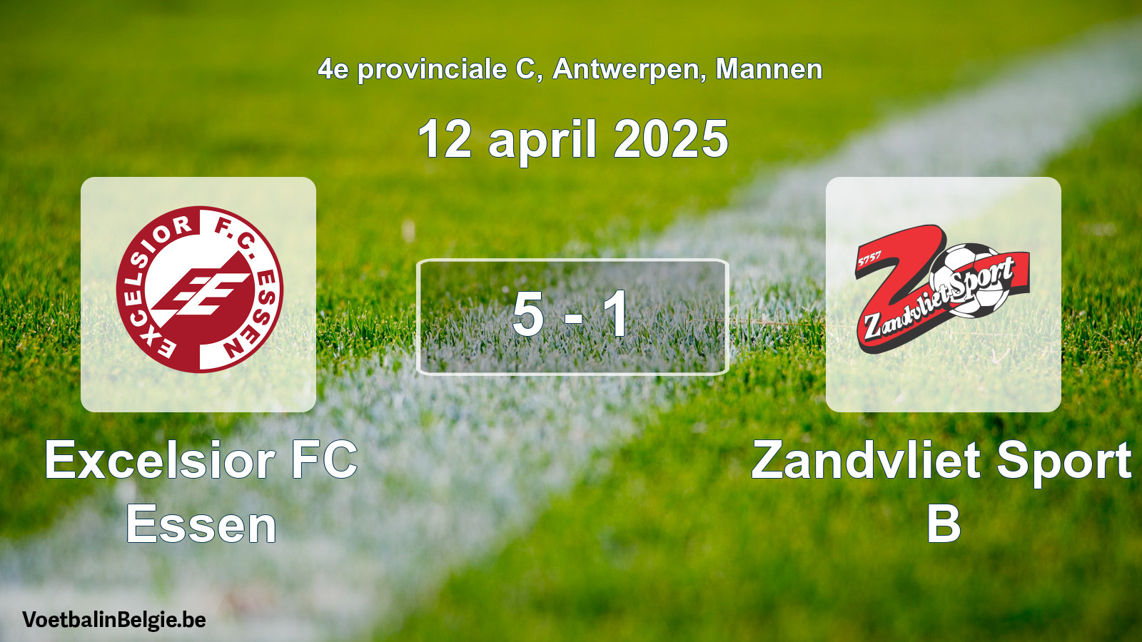 Gespeelde wedstrijd mannenvoetbal: Excelsior FC Essen - Zandvliet Sport B 5 - 1 (12 april 2025)