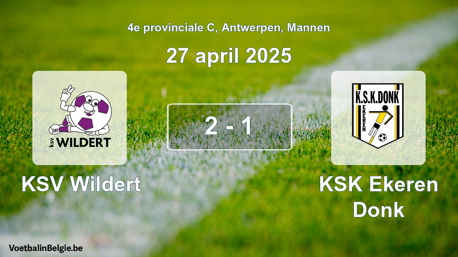 Gespeelde wedstrijd mannenvoetbal: KSV Wildert - KSK Ekeren Donk 2 - 1 (27 april 2025)