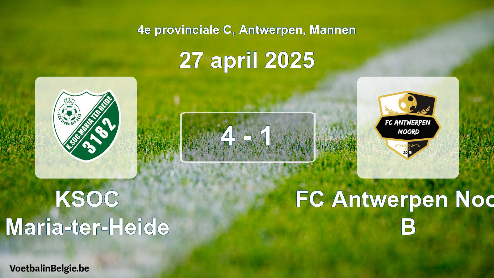 Gespeelde wedstrijd mannenvoetbal: KSOC Maria-ter-Heide - FC Antwerpen Noord B 4 - 1 (27 april 2025)