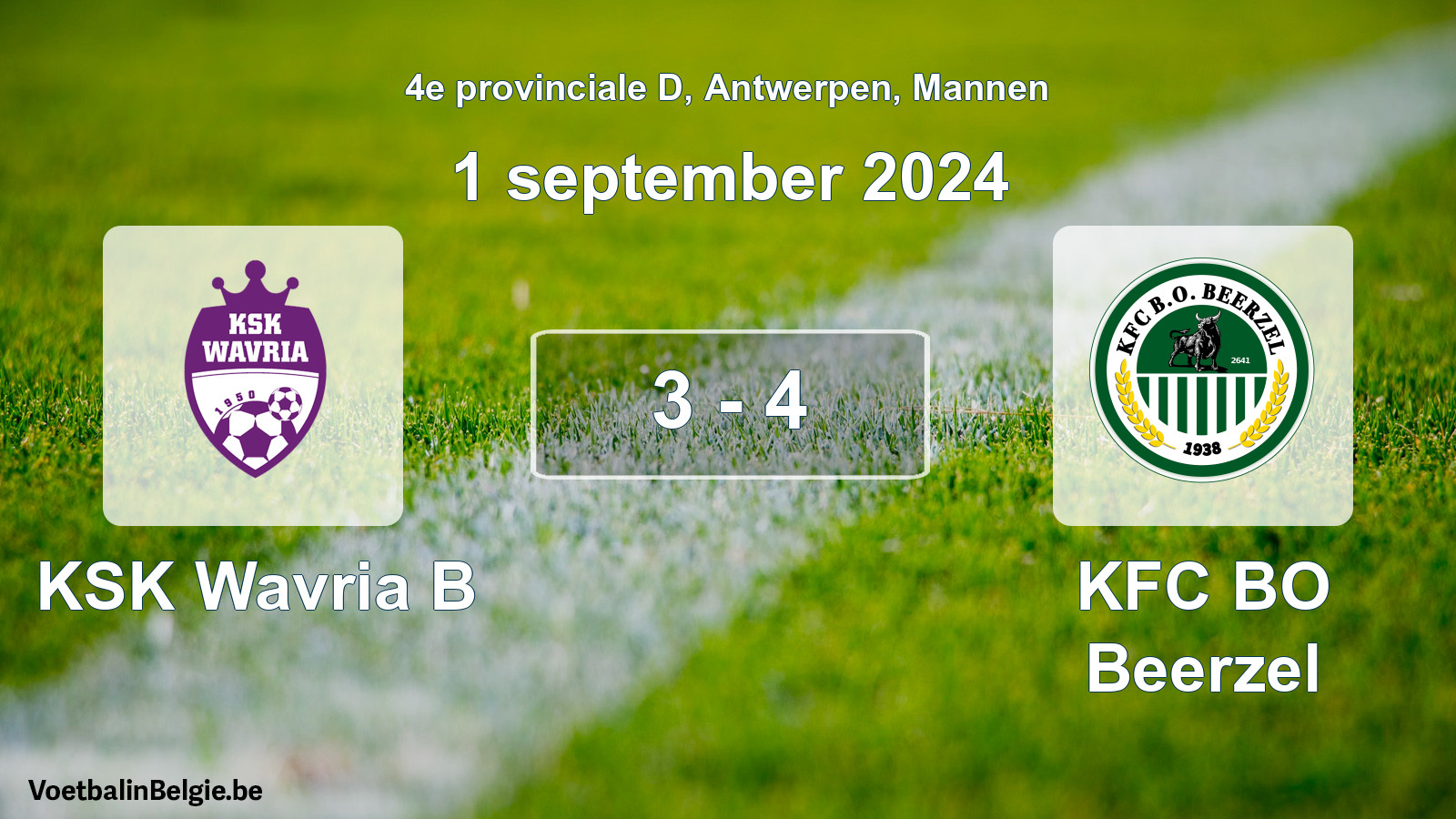 Gespeelde wedstrijd mannenvoetbal: KSK Wavria B - KFC BO Beerzel 3 - 4 (1 september 2024)