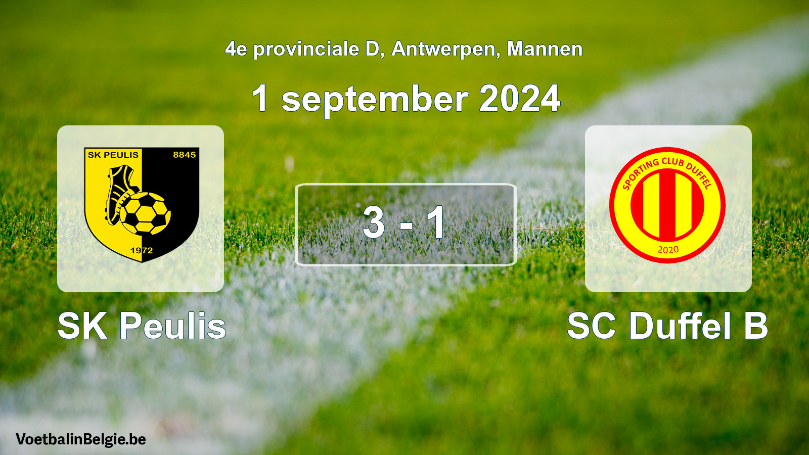 Gespeelde wedstrijd mannenvoetbal: SK Peulis - SC Duffel B 3 - 1 (1 september 2024)