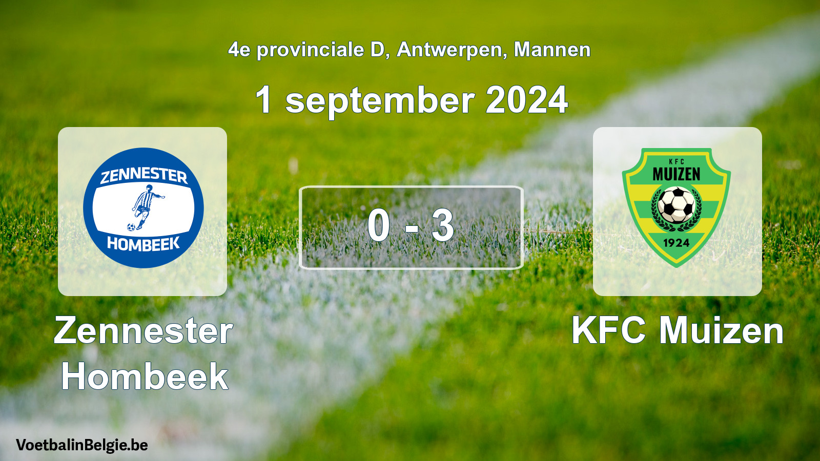 Gespeelde wedstrijd mannenvoetbal: Zennester Hombeek - KFC Muizen 0 - 3 (1 september 2024)