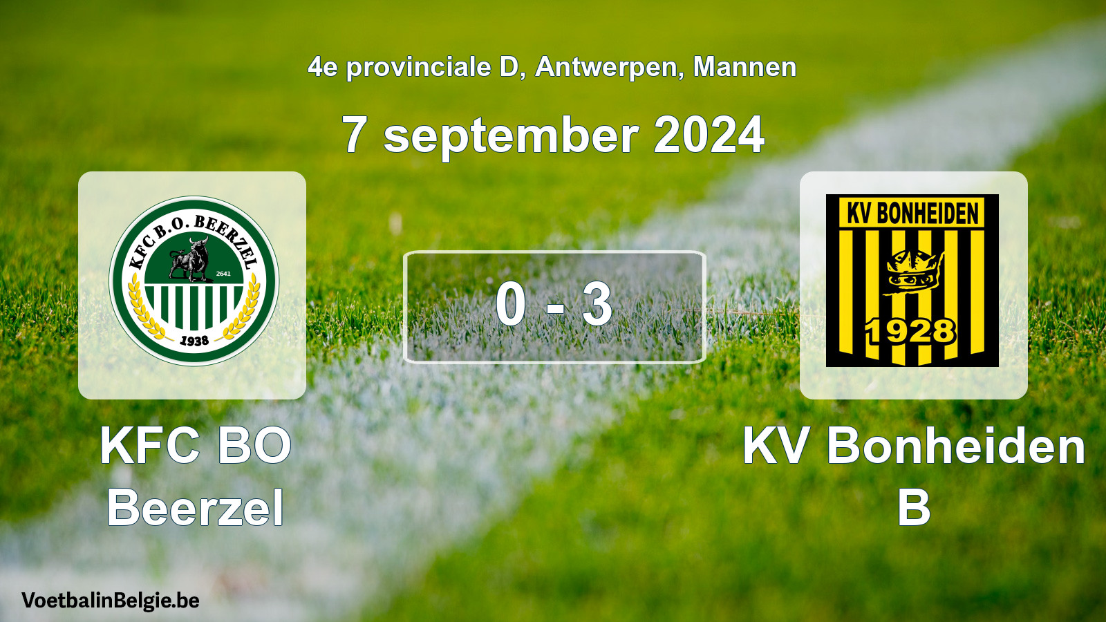 Played match men football: KFC BO Beerzel - KV Bonheiden B 0 - 3 (7 September 2024)