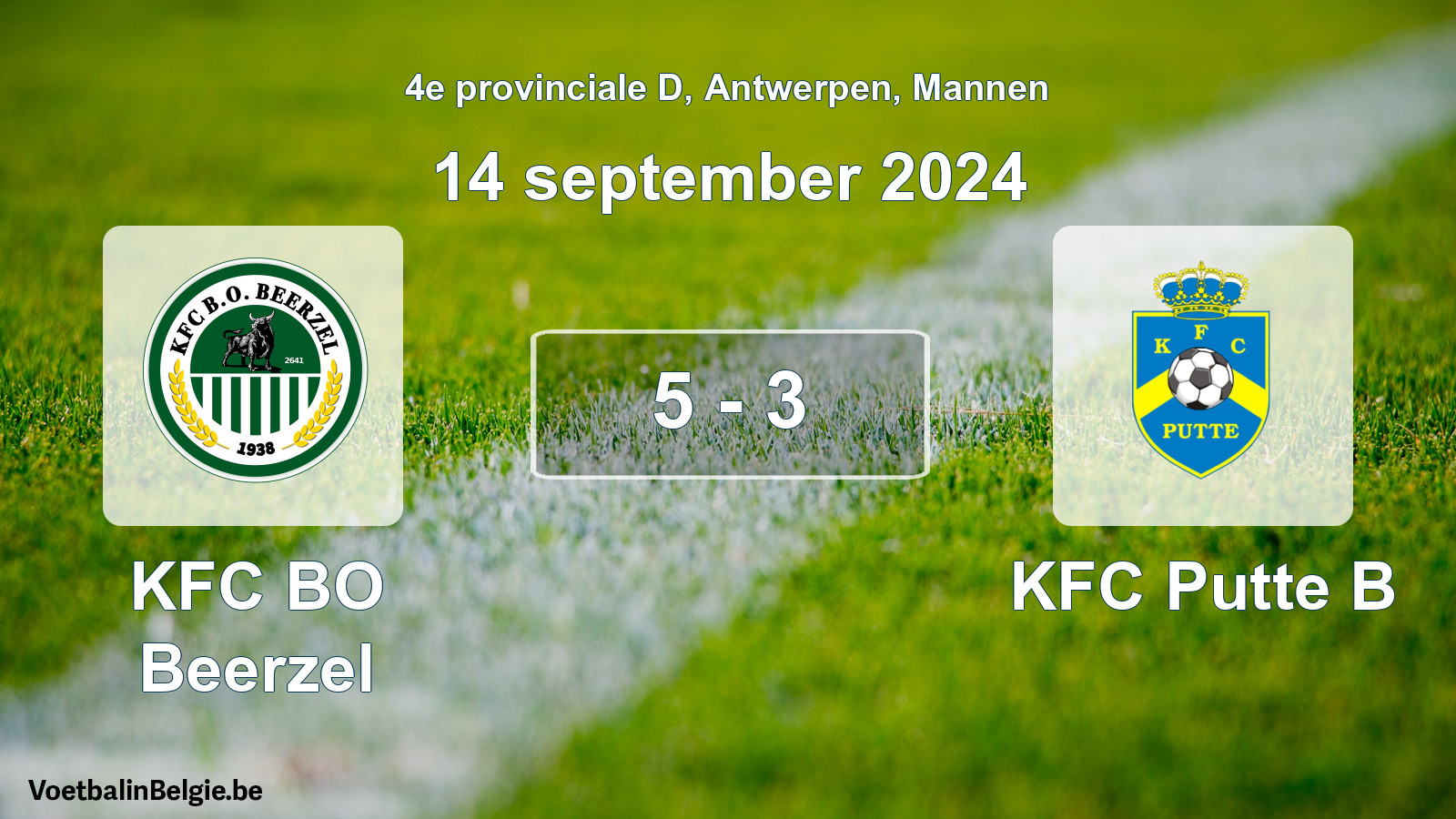 Gespeelde wedstrijd mannenvoetbal: KFC BO Beerzel - KFC Putte B 5 - 3 (14 september 2024)