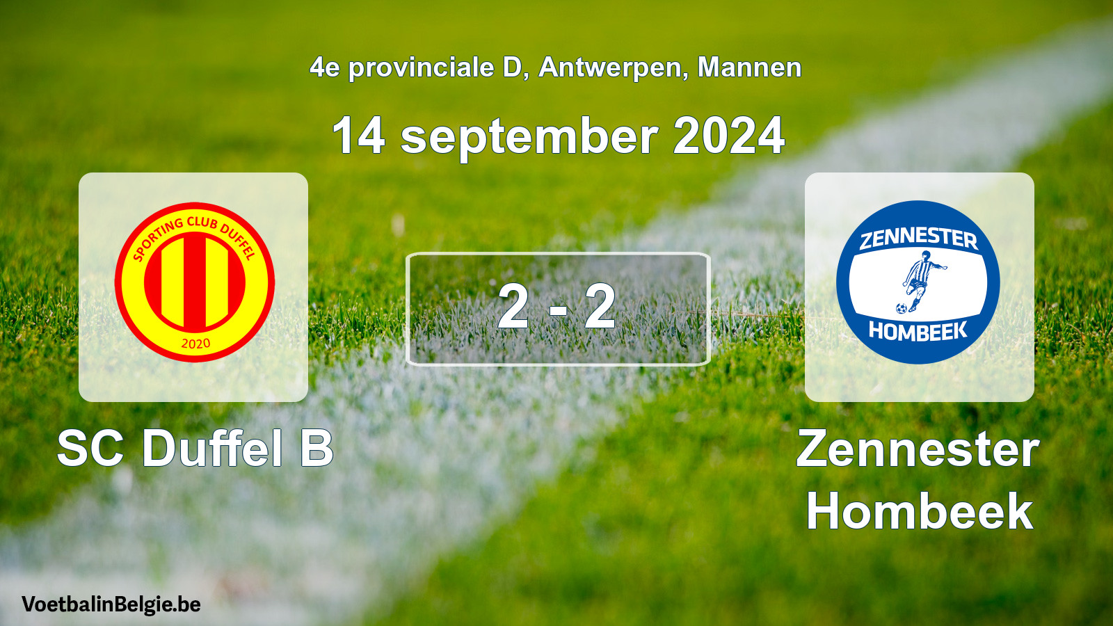Gespeelde wedstrijd mannenvoetbal: SC Duffel B - Zennester Hombeek 2 - 2 (14 september 2024)