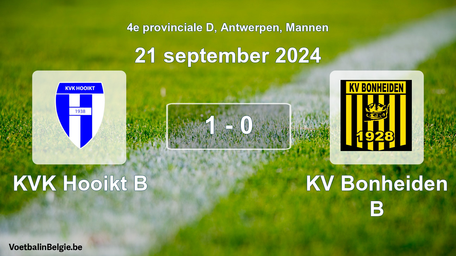 Played match men football: KVK Hooikt B - KV Bonheiden B 1 - 0 (21 September 2024)