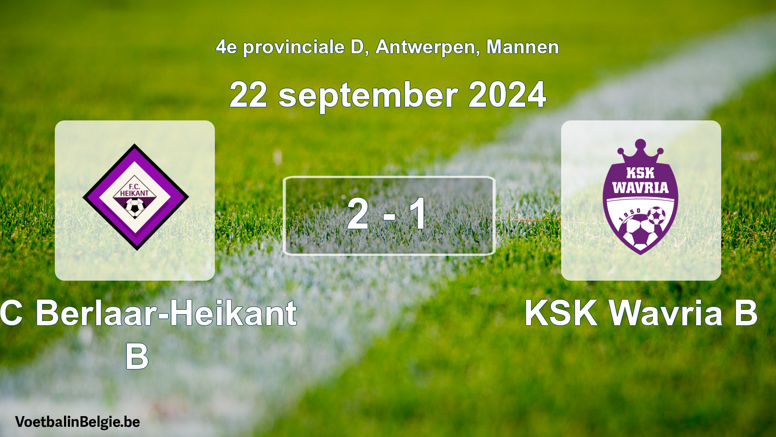 Gespeelde wedstrijd mannenvoetbal: FC Berlaar-Heikant B - KSK Wavria B 2 - 1 (22 september 2024)