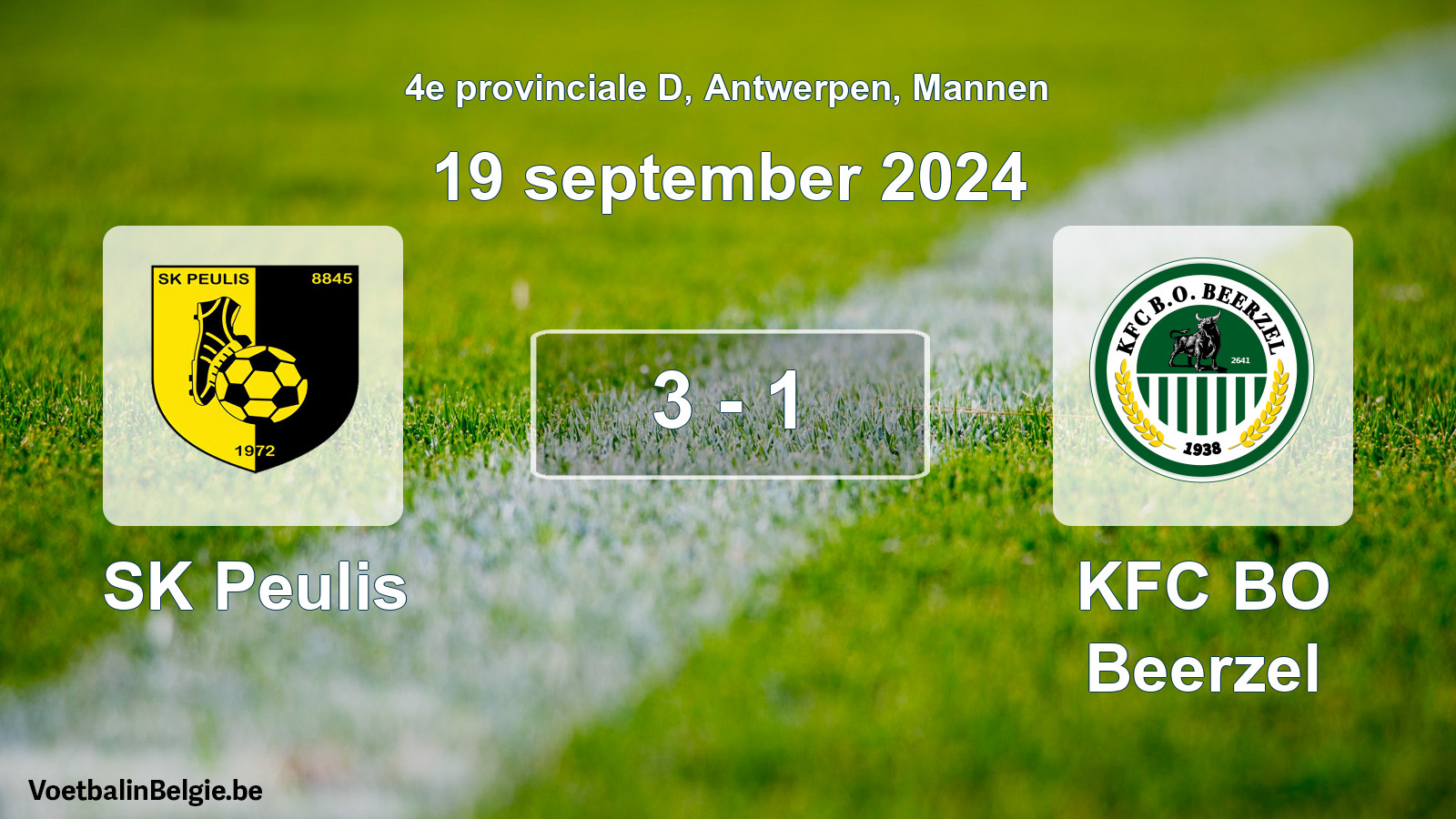 Gespeelde wedstrijd mannenvoetbal: SK Peulis - KFC BO Beerzel 3 - 1 (19 september 2024)