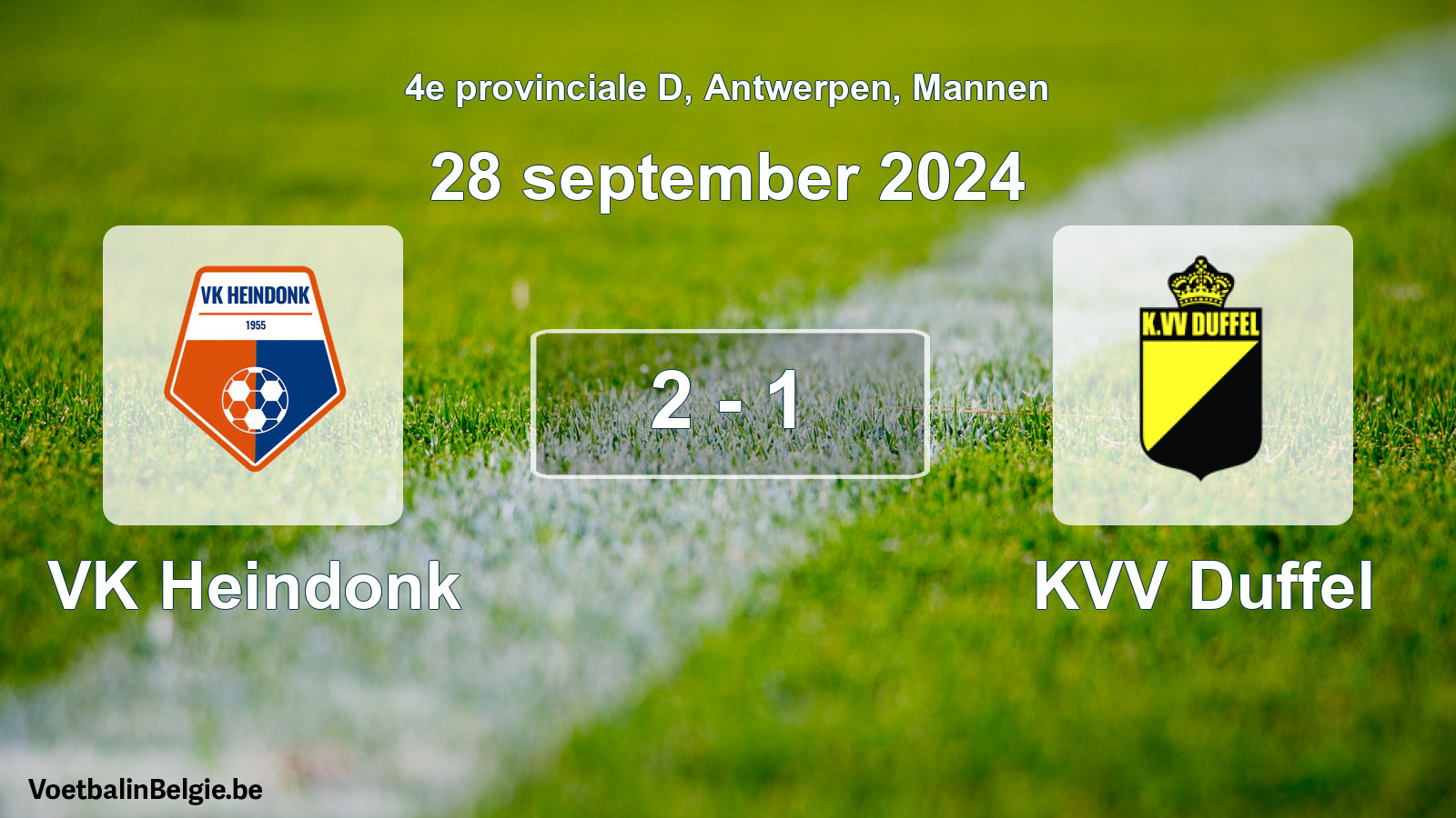 Gespeelde wedstrijd mannenvoetbal: VK Heindonk - KVV Duffel 2 - 1 (28 september 2024)