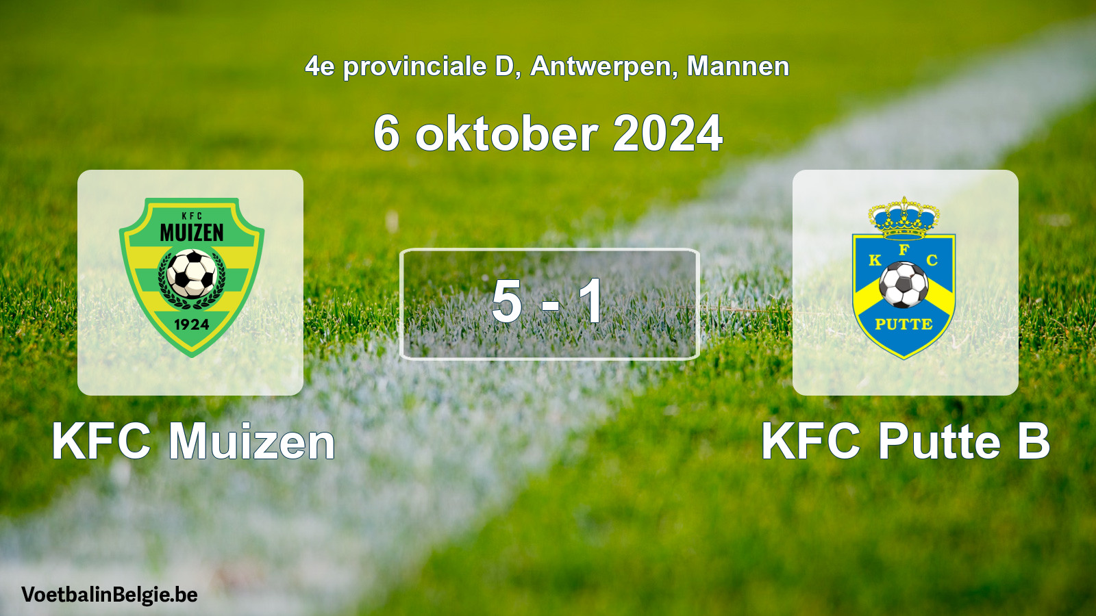 Gespeelde wedstrijd mannenvoetbal: KFC Muizen - KFC Putte B 5 - 1 (6 oktober 2024)
