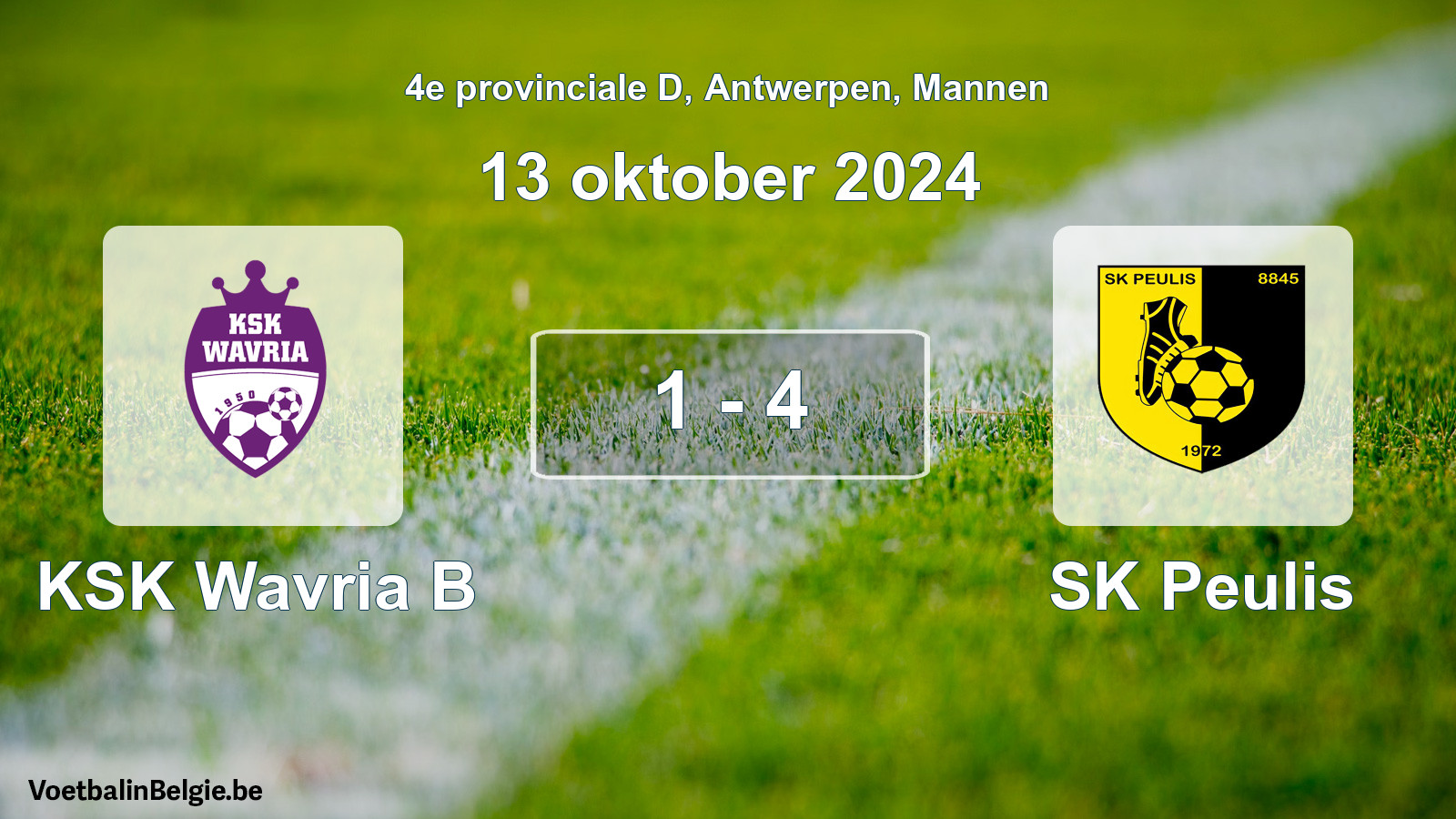 Gespeelde wedstrijd mannenvoetbal: KSK Wavria B - SK Peulis 1 - 4 (13 oktober 2024)