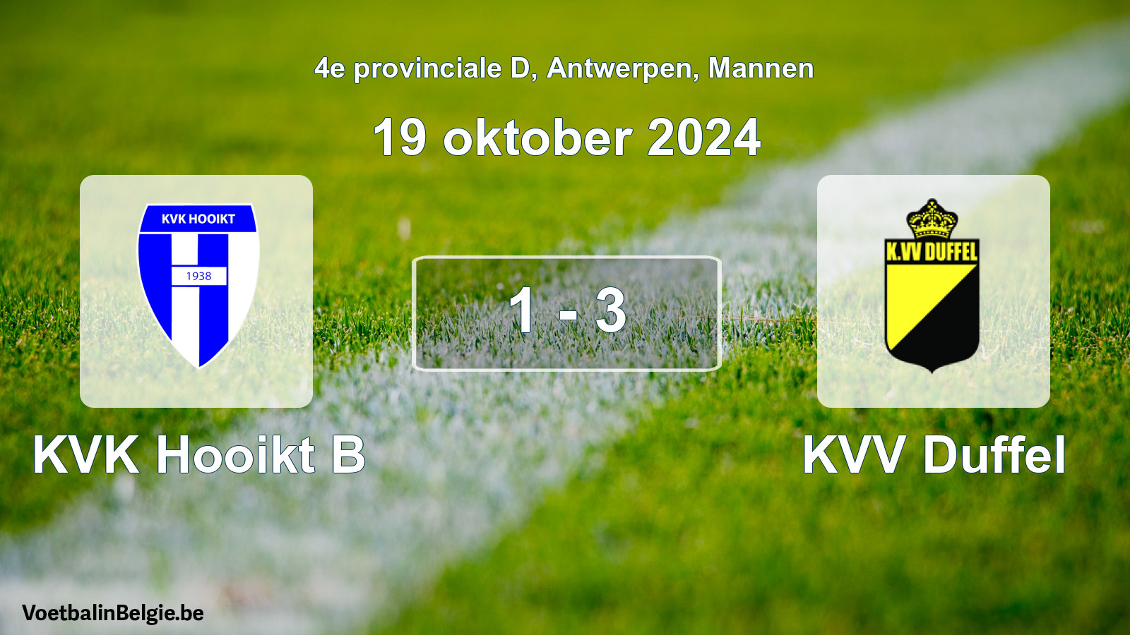 Played match men football: KVK Hooikt B - KVV Duffel 1 - 3 (19 October 2024)