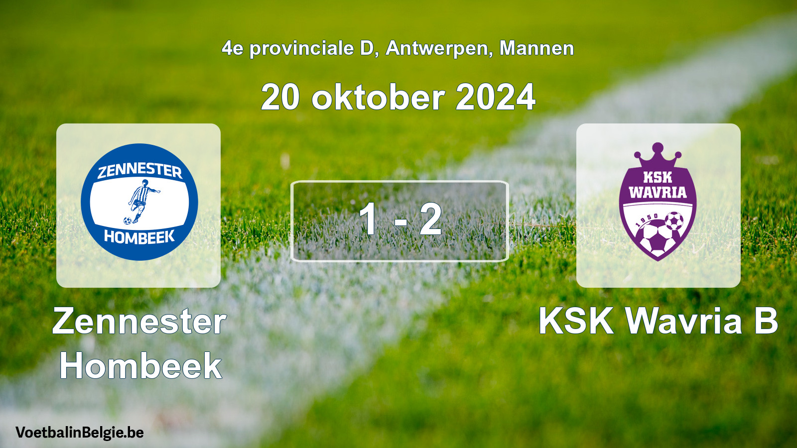 Gespeelde wedstrijd mannenvoetbal: Zennester Hombeek - KSK Wavria B 1 - 2 (20 oktober 2024)