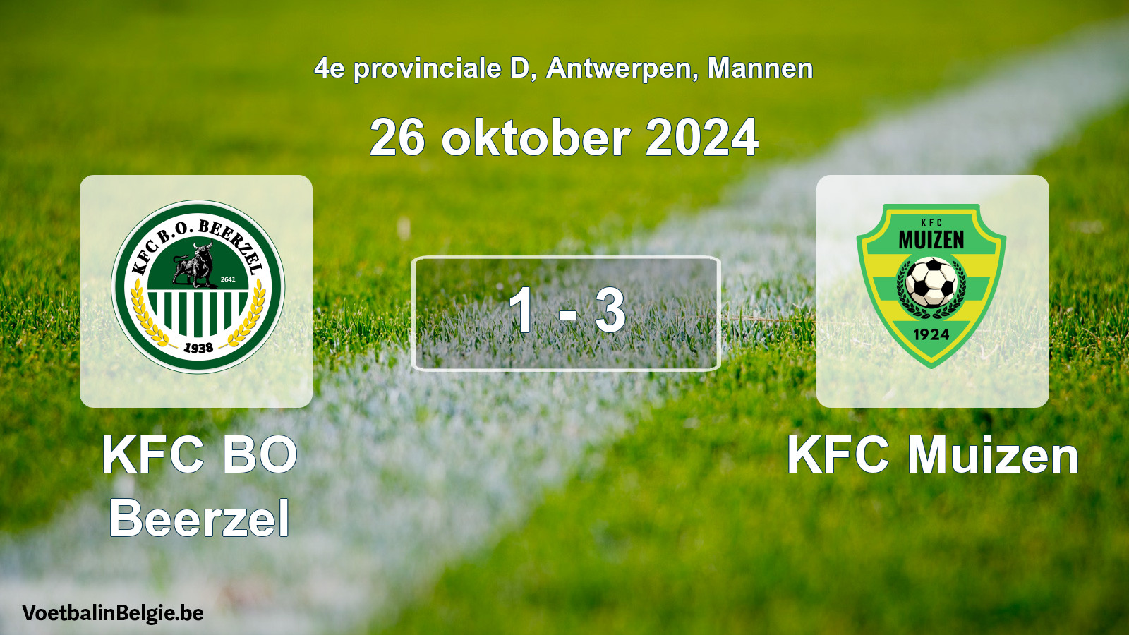 Gespeelde wedstrijd mannenvoetbal: KFC BO Beerzel - KFC Muizen 1 - 3 (26 oktober 2024)