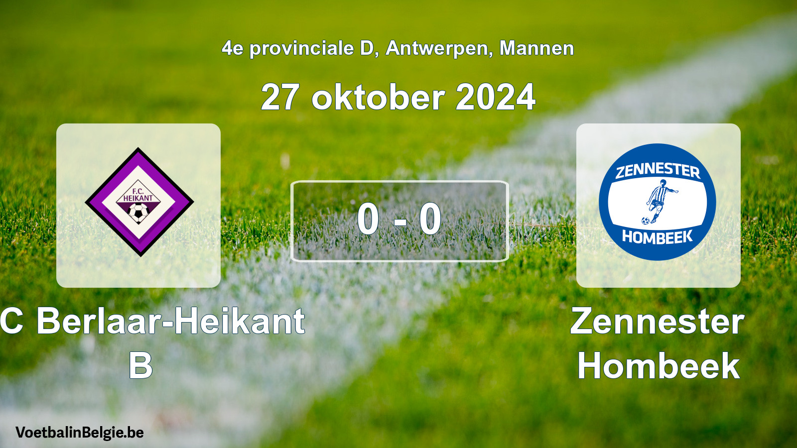 Gespeelde wedstrijd mannenvoetbal: FC Berlaar-Heikant B - Zennester Hombeek 0 - 0 (27 oktober 2024)