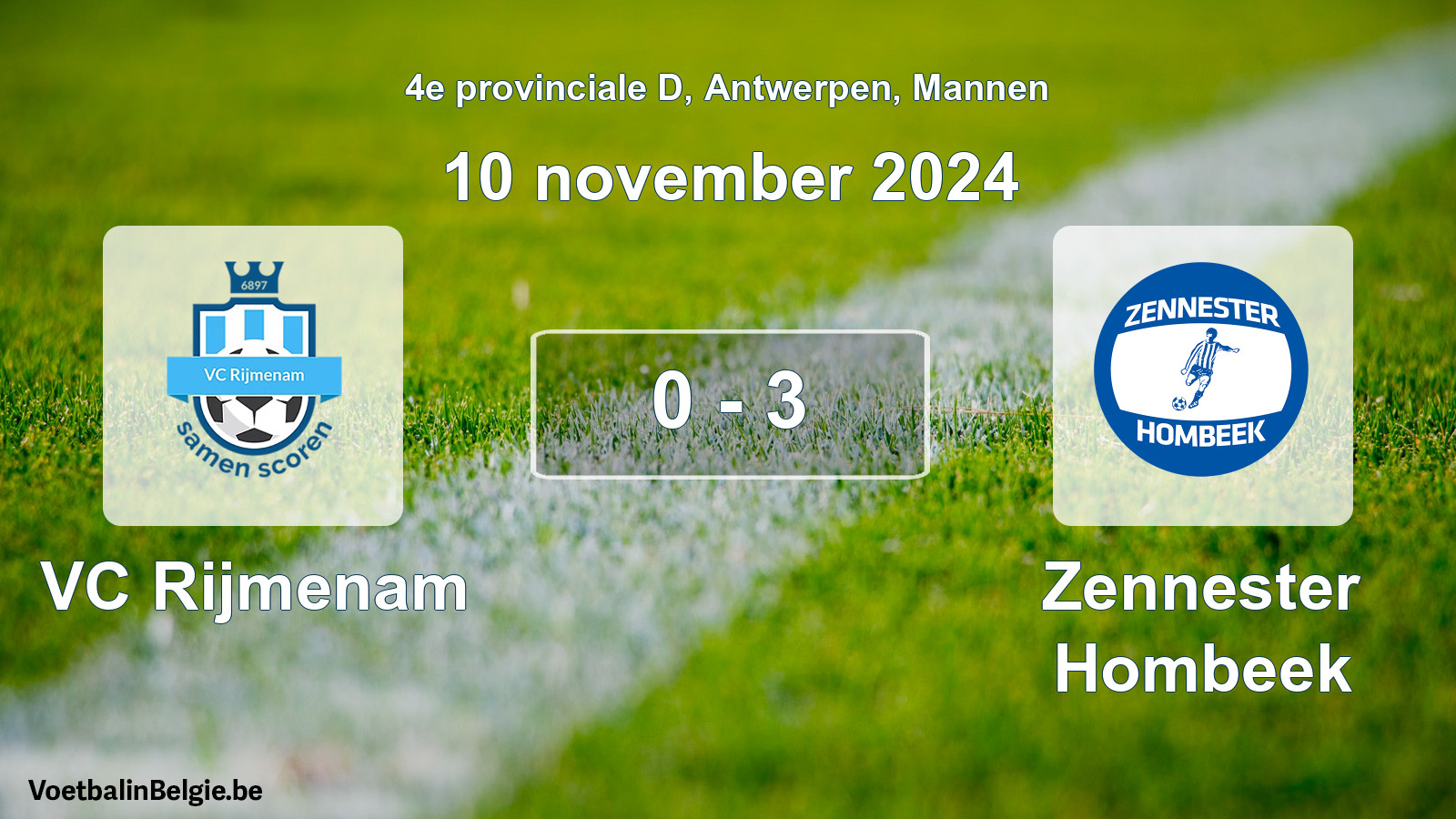 Gespeelde wedstrijd mannenvoetbal: VC Rijmenam - Zennester Hombeek 0 - 3 (10 november 2024)