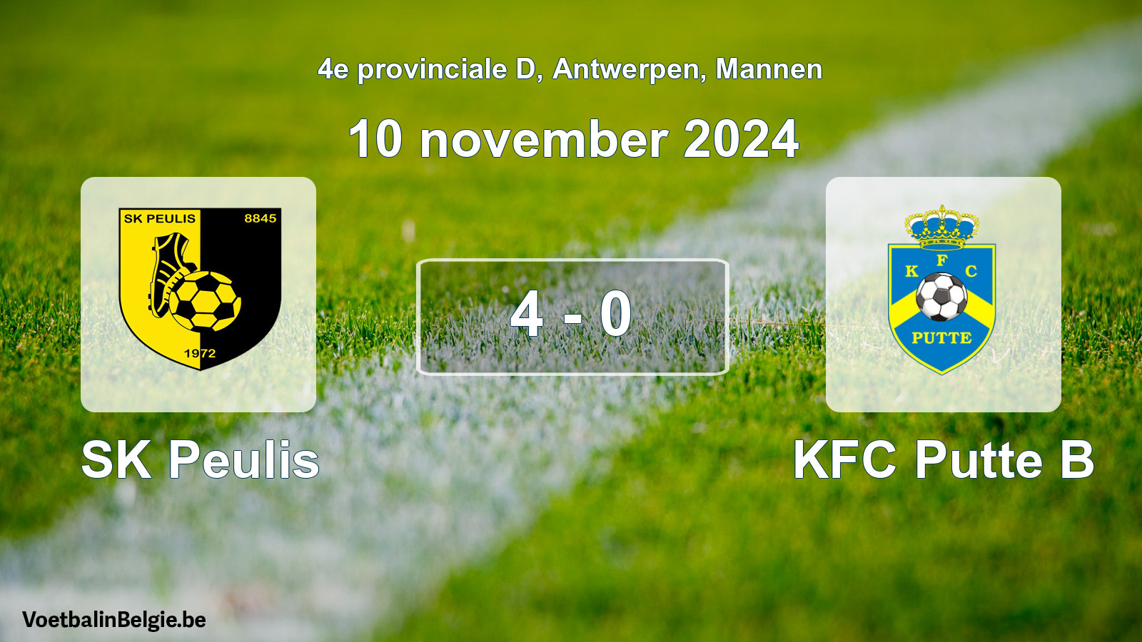 Gespeelde wedstrijd mannenvoetbal: SK Peulis - KFC Putte B 4 - 0 (10 november 2024)