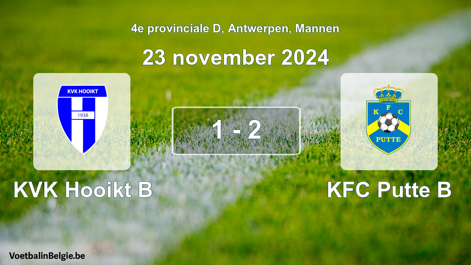 Gespeelde wedstrijd mannenvoetbal: KVK Hooikt B - KFC Putte B 1 - 2 (23 november 2024)