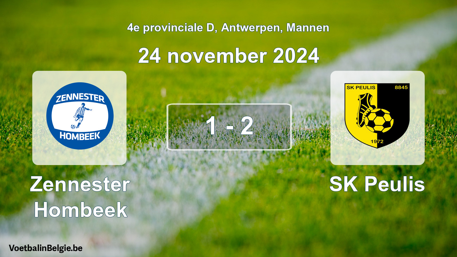 Gespeelde wedstrijd mannenvoetbal: Zennester Hombeek - SK Peulis 1 - 2 (24 november 2024)