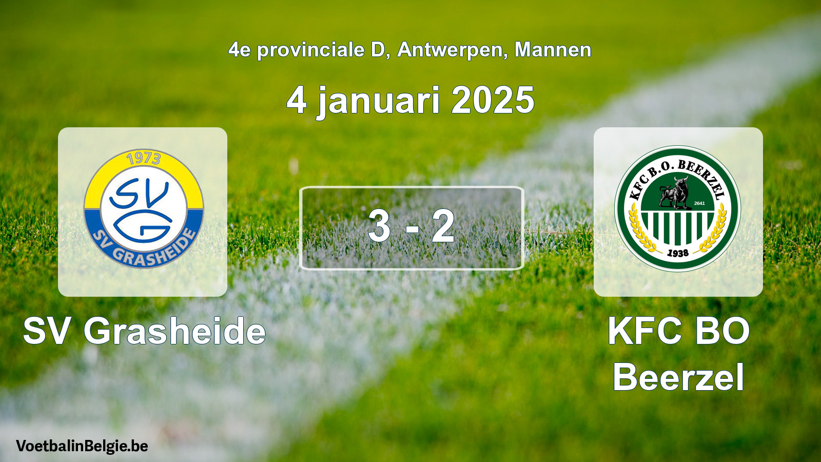 Gespeelde wedstrijd mannenvoetbal: SV Grasheide - KFC BO Beerzel 3 - 2 (4 januari 2025)